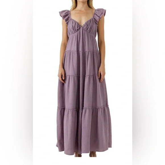 Free The Roses Maxi Sweetheart with Raw Edge Details - Dusty Purple - M